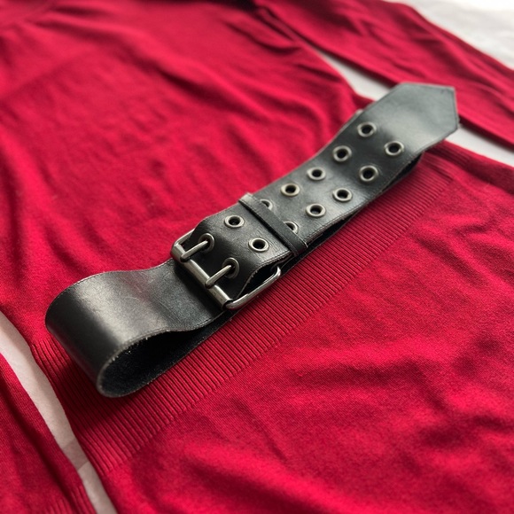 VTG 80s belt 35” black leather double loop silver big buckle waist - Picture 12 of 12